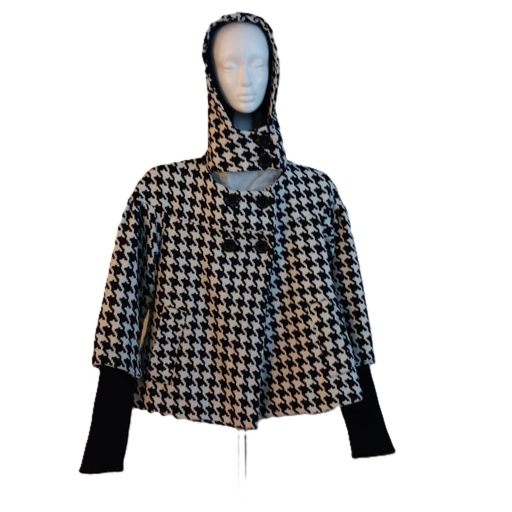 Therapy Houndstooth Swing Jacket Black & White Audrey Hepburn Style Women’s M - Picture 2 of 15